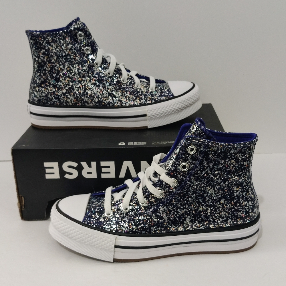 Converse A10043C All Star Glitter Sneakers Girl Shoes In Navy Multi US 5 NIB